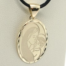 SOLID 18K YELLOW GOLD VIRGIN MARY AND JESUS OVAL MEDAL, 0.8 INCHES, ITALY MADE image 1