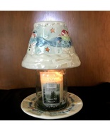 Vintage Christmas Yankee Candle Jar Lamp Shade &amp; Plate Lusterware Winter... - $27.56