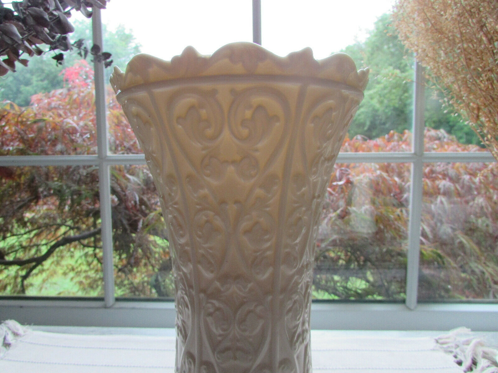 LENOX CHINA 11" FLORAL VASE MADE IN USA IVORY EMBOSSED Decorative Bowls