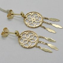 18K YELLOW GOLD DREAMCATCHER PENDANT EARRINGS, FEATHER, MADE IN ITALY, 32 MM image 4
