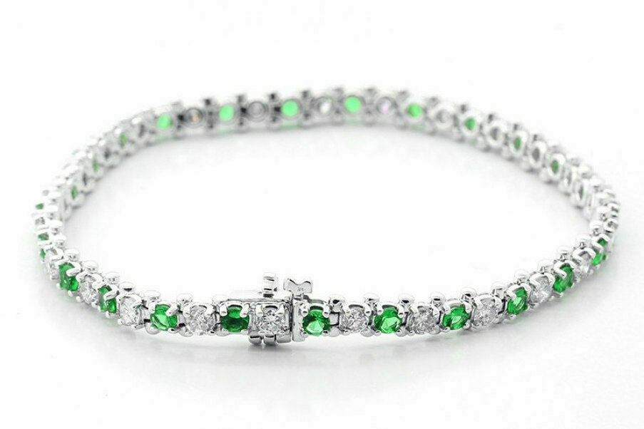 5.50Ct Round Diamond Green Emerald Tennis Womens Bracelet 14K White