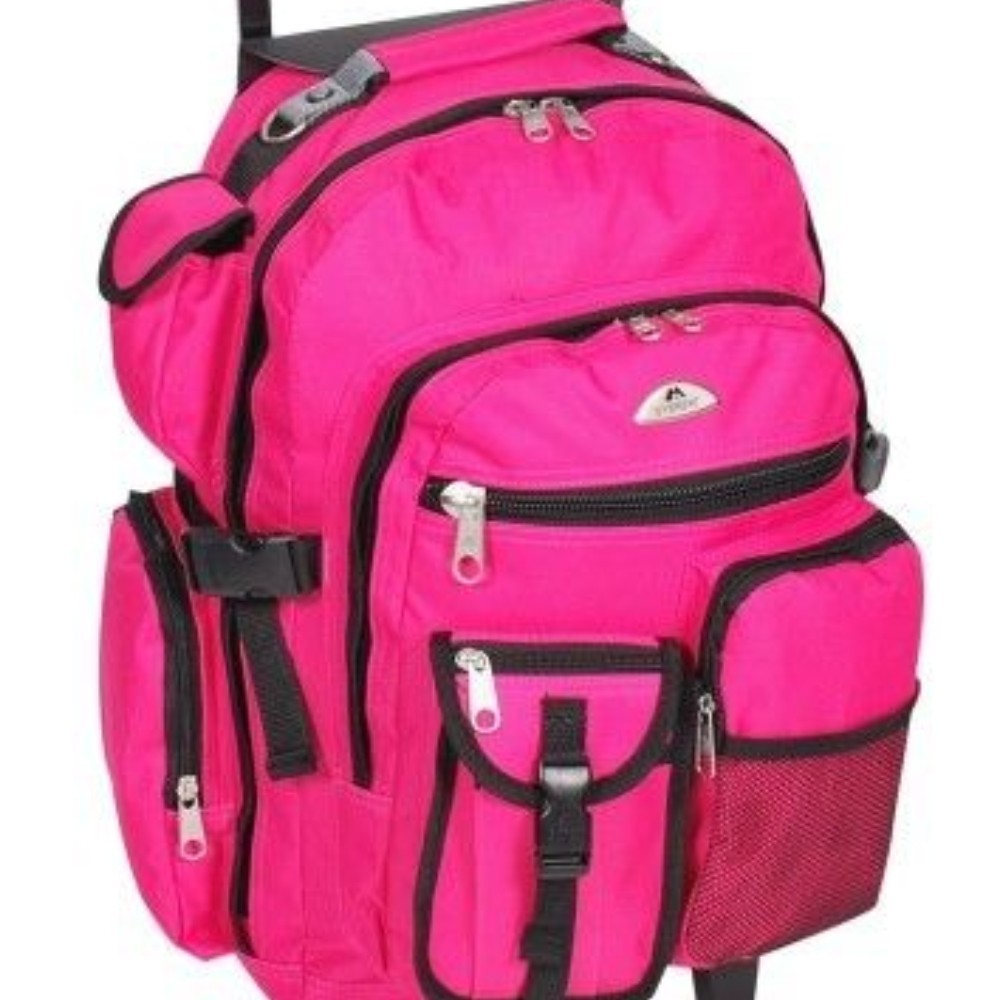 Girls Rolling Backpack Wheeled Pink School Book Bag Travel Luggage