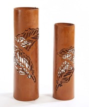 Lantern Pillar Candle Holders Set of 2 w Cut Out Detail Rustic 22.5" h & 27" h  image 1