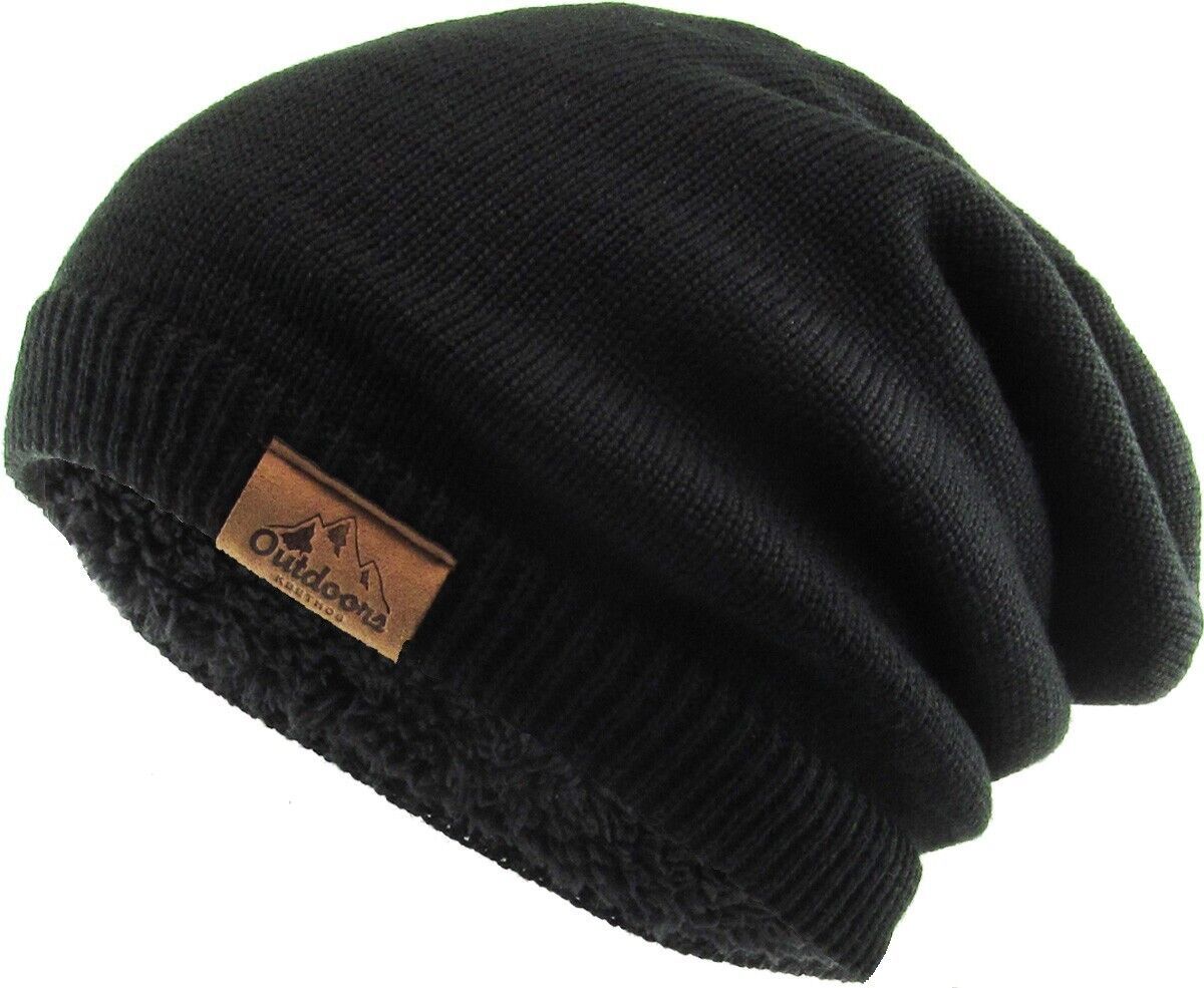 KB ETHOS Oversized Slouch Sherpa Fleece Fur Lined Black Winter Beanie Hat