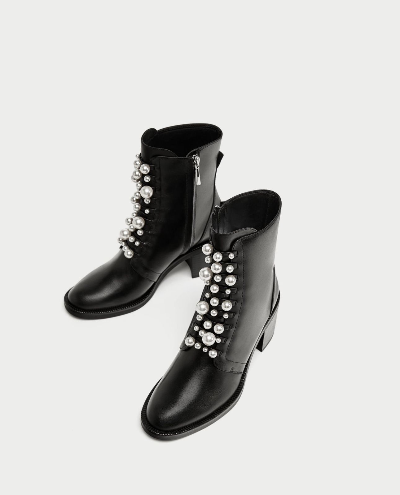 zara leather boots with pearls top 