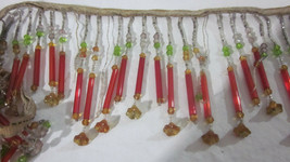 47&quot; ANTIQUE VINTAGE RED CZECH GLASS TUBE BEAD BEADED LAMPSHADE FRINGE TRIM  - $145.00