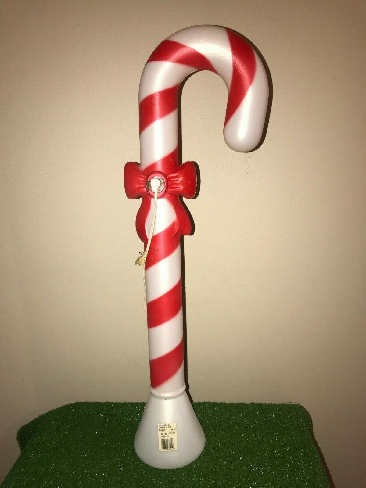 Vintage Union Christmas 30" Lighted Blow Mold Candy Cane With Red Bow Yard Decor Yard Decor