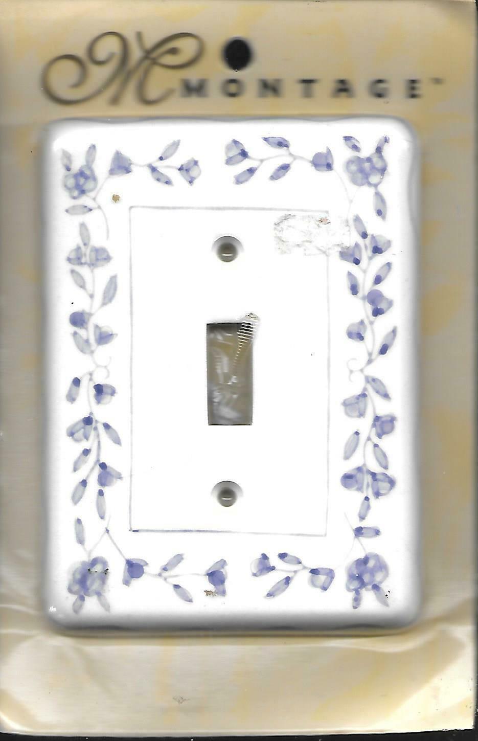 Primary image for Montage Porcelain Single Switch Plate Cover - Blue & White Flowers - NIP