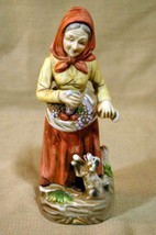 Flambro Woman With Fruit Basket 8" Figurine Bisque Porcelain - $4.15