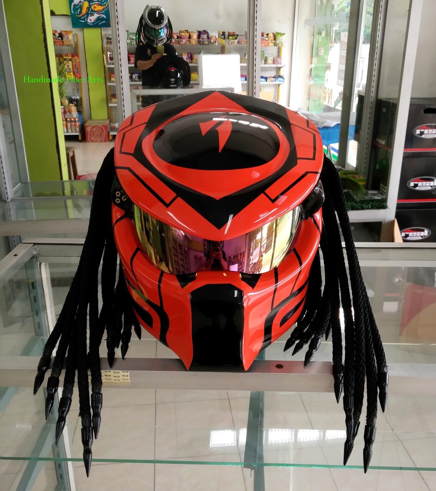 Black Custom Predator Motorcycle Helmet 