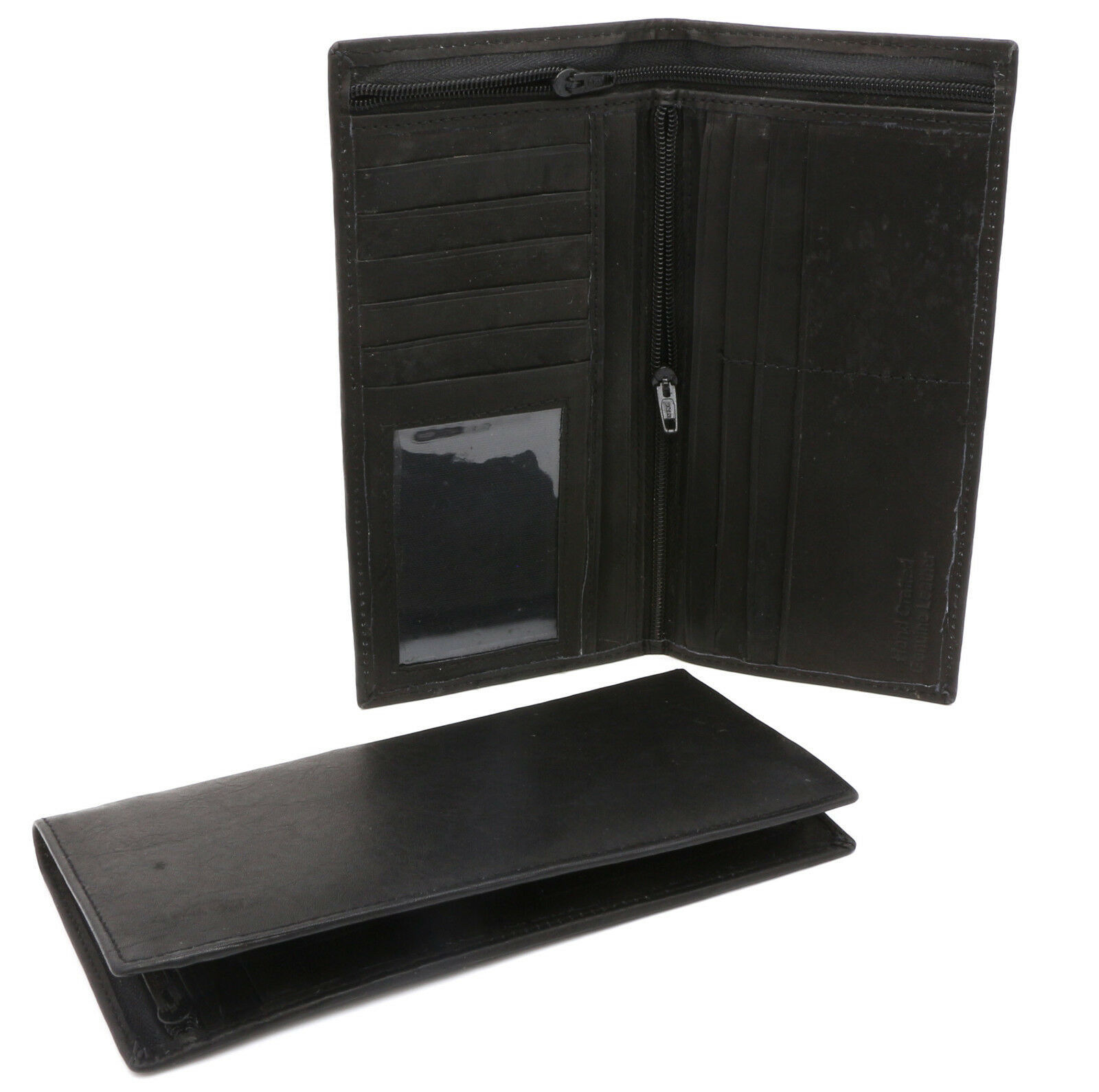 Bifold Black Genuine Leather Checkbook Holder Wallet with Clear Sleeves ...