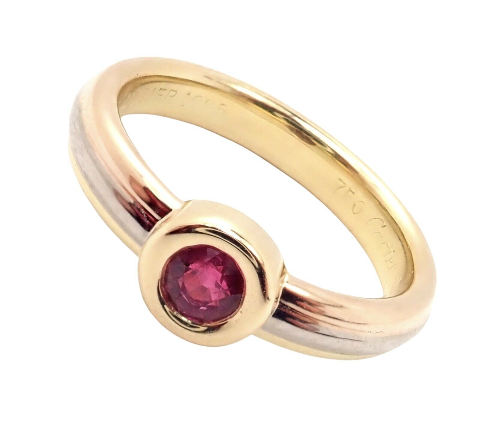 Authentic! Cartier 18k Tricolor Gold Ruby Trinity Band Ring 1995 sz 6 - $2,000.00