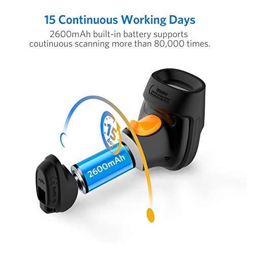 Inateck 2.4GHz Wireless Barcode Scanner 2600mAh Battery 35m Range,BCST