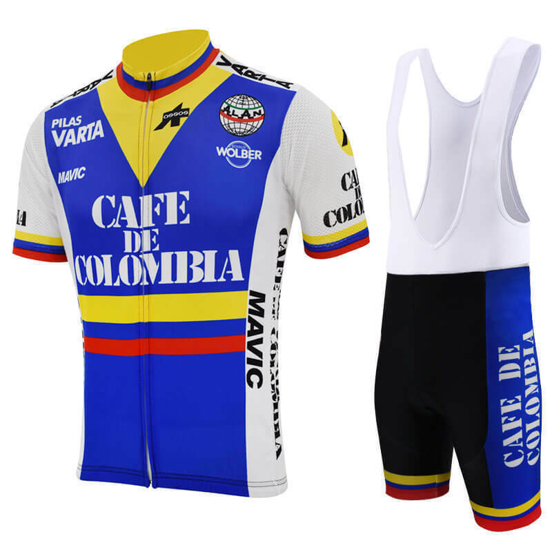 1985 Retro Team Cafe de Colombia Vintage Cycling Jersey Bib Short Kit