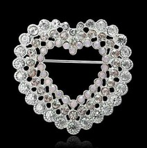 Stunning Vintage Look Silver Plated Celebrity Love Heart Brooch Broach Pin F6 - $15.95