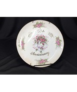 Vintage 50th Anniversary Decorative Plate Wall Hanger Roses Bells Made in Japan - $14.99