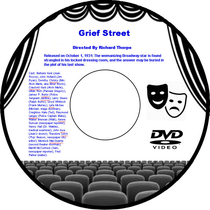 Primary image for Grief Street 1931 DVD Movie Crime Barbara Kent John Holland Dorothy Christy Crau
