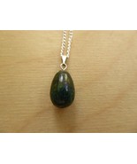Empowering Jewelry Necklace Pendant Teardrop Oval Dark Green Jasper Boho... - $3.33