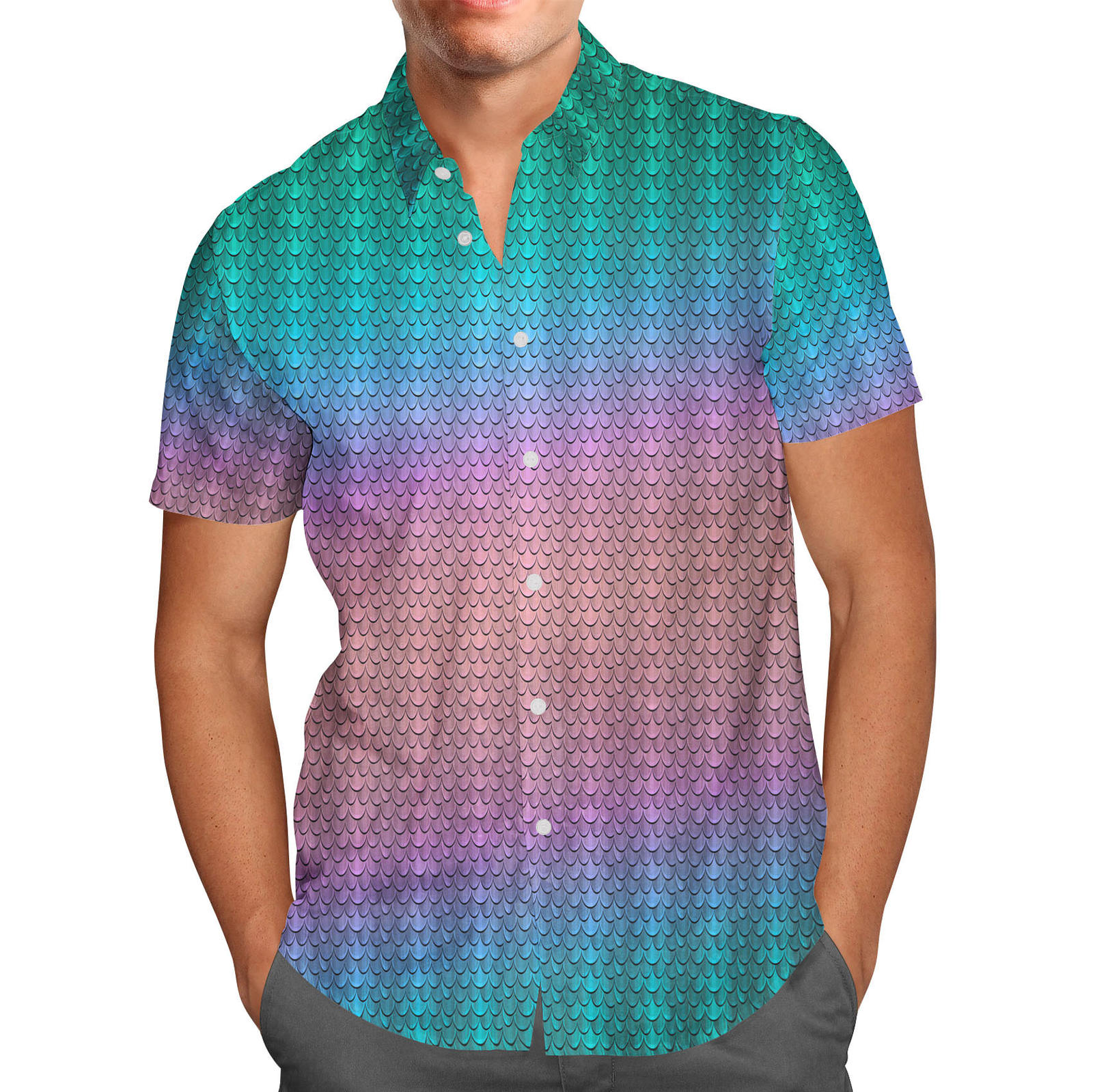 Iridescent Dragon Scales Mens Button Down Short Sleeve Shirt - T-Shirts ...