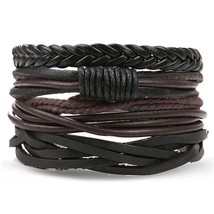 IFMIA Vintage Multilayer Leather Bracelets Men 2019 NEW Adjustable Handmade Brow - $14.53
