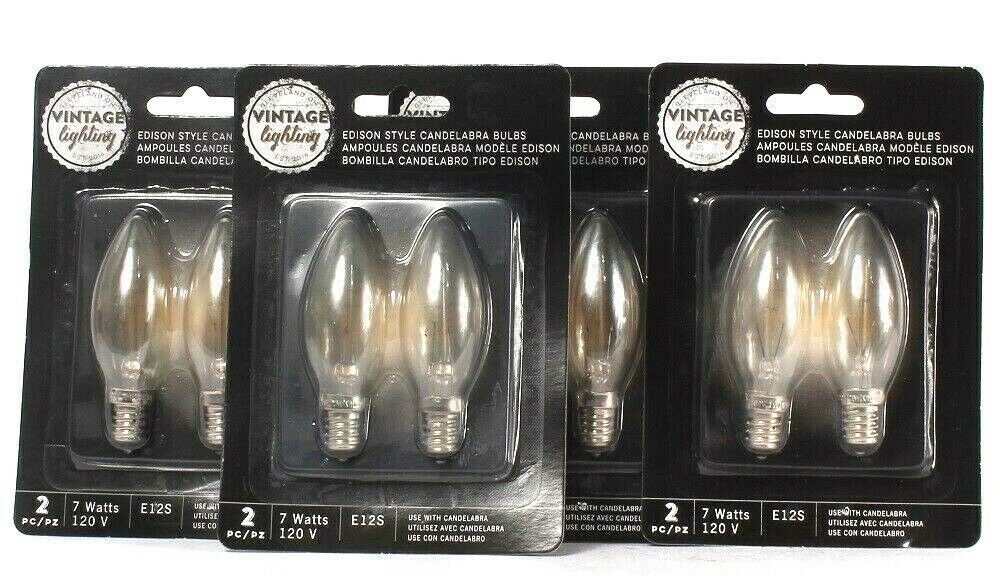 4 Packs Vintage Lighting 7W 120V E12S Edison Style Candelabra 2 Count Bulbs