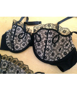 NEW! Victoria&#39;s Secret Very Sexy Black Lace Nude Push Up 36C Bra &amp; Thong... - $45.54
