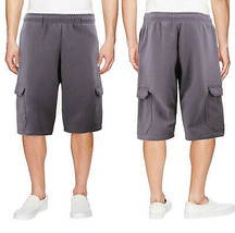 Men's Casual Drawstring Cotton Blend Soft Fleece Athletic Charcoal Cargo Shorts