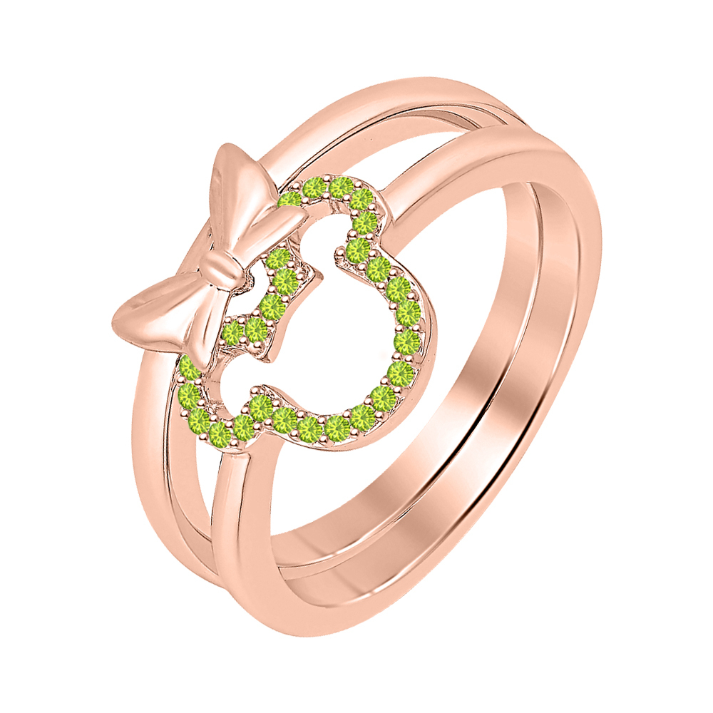 0.20 ct Round Cut Peridot 14K Rose Gold Over 925 Silver Mickey Mouse Ring