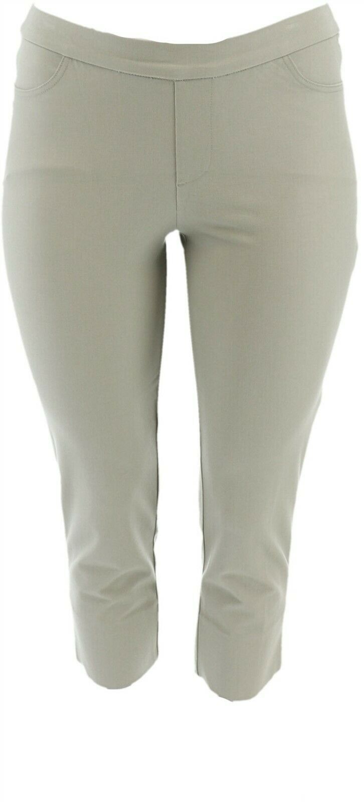 Isaac Mizrahi Petite 24/7 Stretch Crop Pants Slit Soft Olive 6P NEW A351755