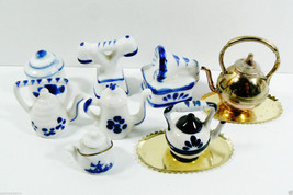 Blue White Porcelain Metal Miniature Dollhouse Tea Pot Retro Phone Lot of 10 - $54.65