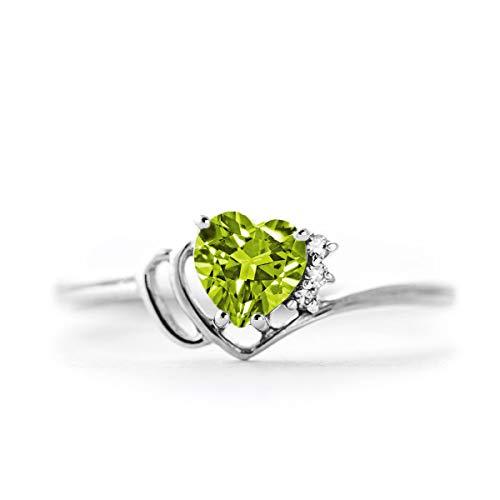 Galaxy Gold GG 14k Solid White Gold Ring with Natural Diamonds and Peridot - Siz