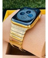 CUSTOM 24K Gold Plated 45MM Apple Watch SERIES 8 ENGRAVED POLISHED Band ... - $1,899.05