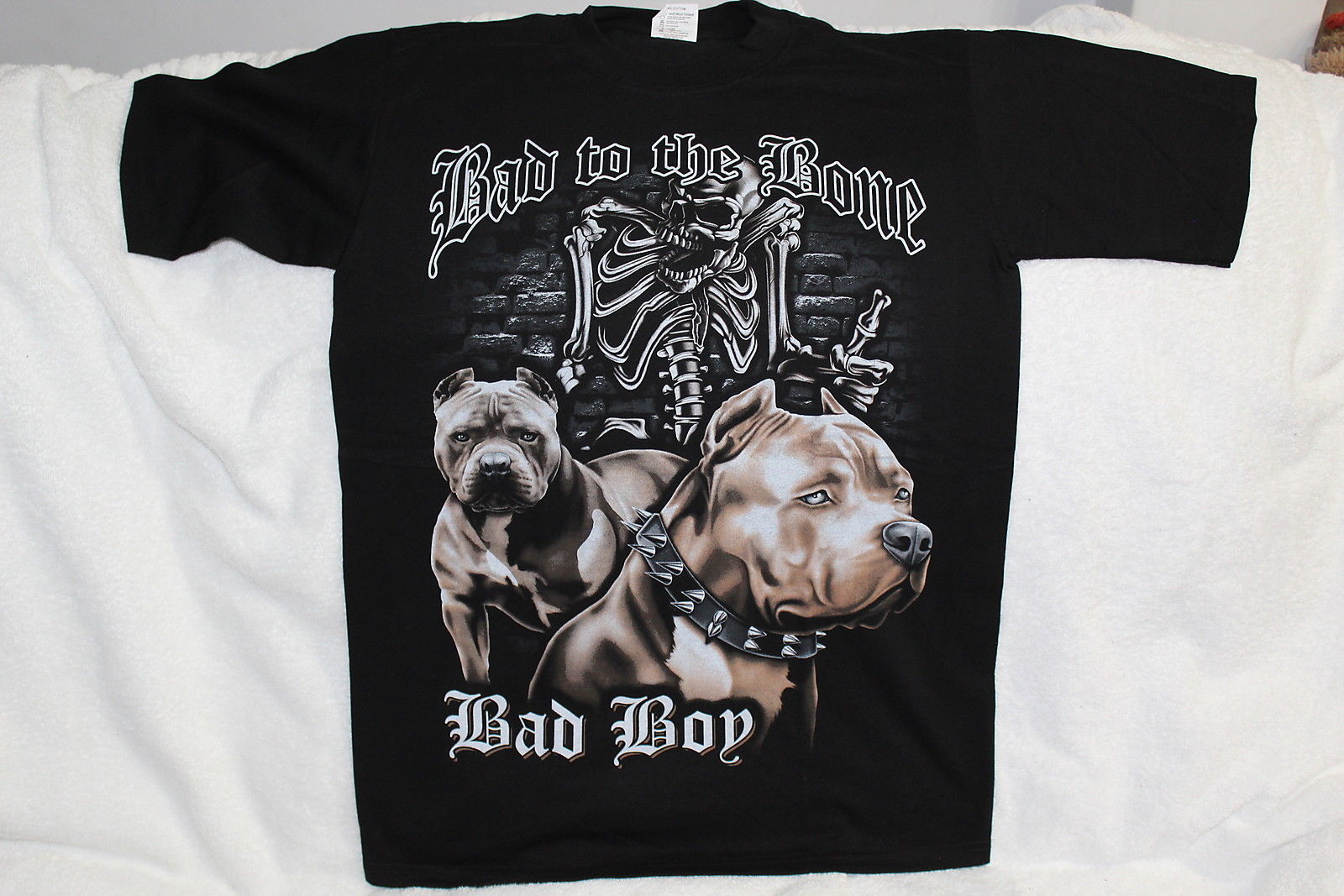 Pitbull skeleton skull bad to the bone bad boy t-shirt. 