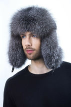 Blue Frost Fox Fur Ushanka Hatwith Leather Trapper Hat For a Men's image 2