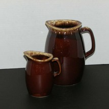 HULL POTTERY VINTAGE WATER PITCHER &amp; CREAMER BROWN DRIP GLAZE OVEN-PROOF... - $26.89