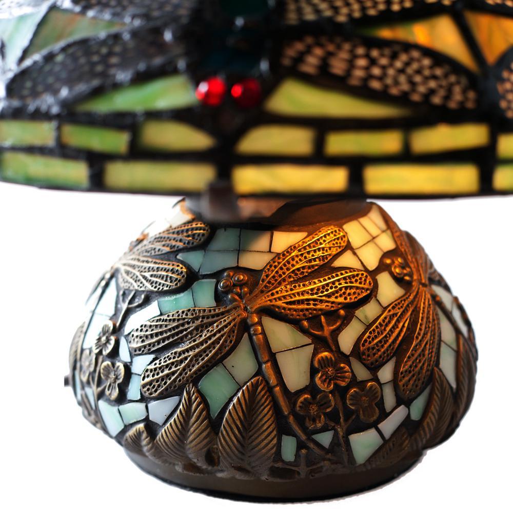 10 In. Green Table Lamp With Stained Glass Shade And ...