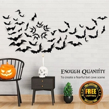 48 Pcs 3D Black Bat Halloween Party Decoration Scary Props Wall Stickers... - $4.90