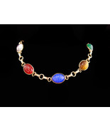 Scarab Beetle Bracelet - Genuine stones - Vintage gold filled Carved lap... - $95.00