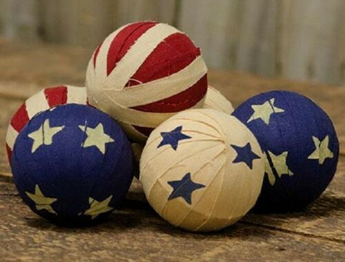 Primary image for SetOf 6 Americana Rag Balls Bowl Fillers Patriotic Red White Blue 2.5"Dia #SPG98