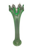 Vintage Fenton Green Depression Fine Ribbed Glass Vase 10 3/4" - $45.00