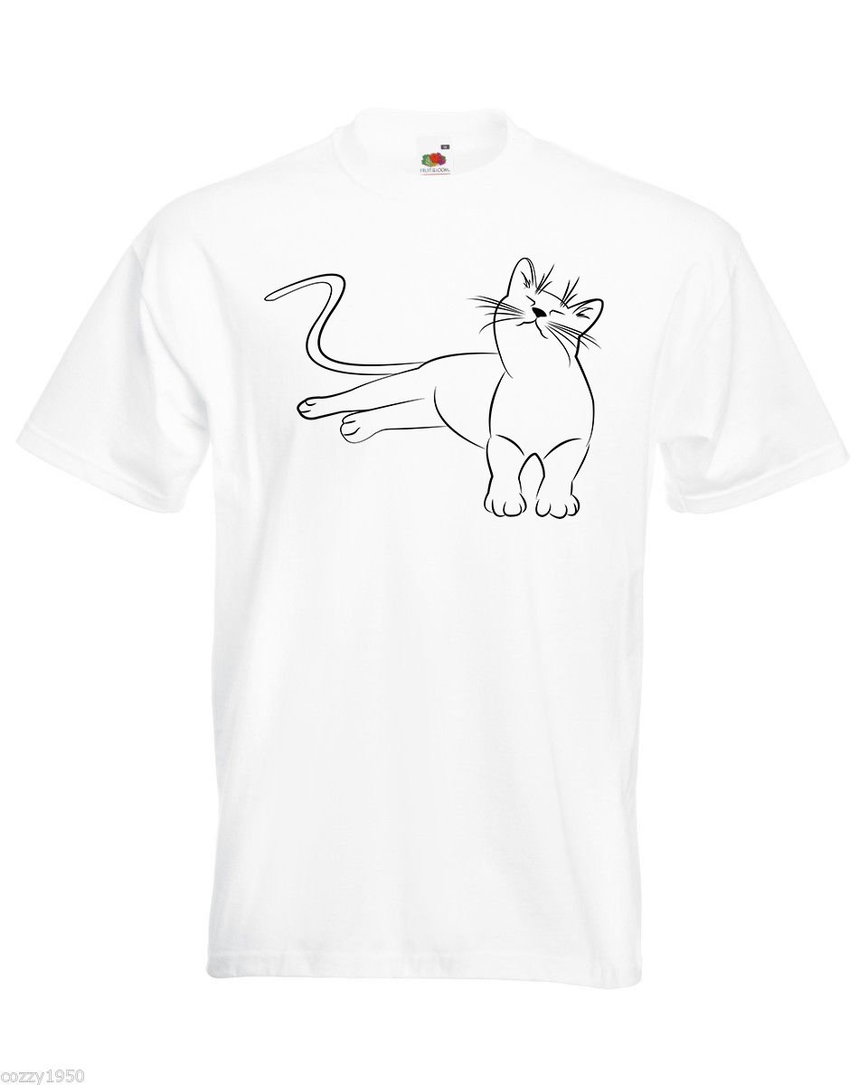Mens T-Shirt Cute Relaxing Cat, Funny Kitty TShirt, Relaxed Kitten Shirt - $24.74