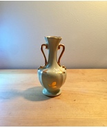 Vintage 50s DePere MCM small green/gold bud vase with handles - $15.00