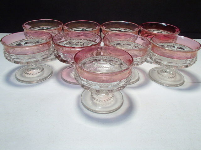 King's Crown Thumbprint Patterned Low Sherbet or Champagne Glasses Set of 6 Unknown Maker