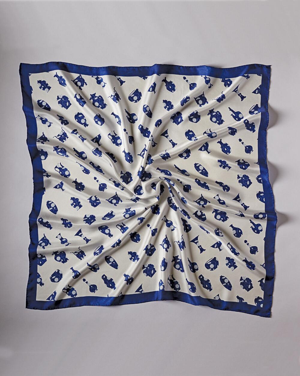 Smithsonian Chinamania Blue and White Silk Scarf 35