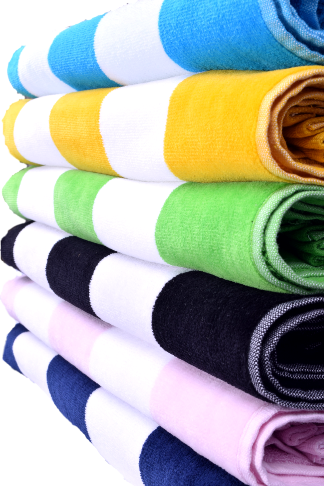 Luxury Cabana Striped Velour Beach Towel, 100 Cotton Navy Blue Set