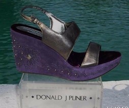 Donald Pliner Couture Metallic Leather Wedge Shoe New Suede Embroidery $275 NIB - $110.00