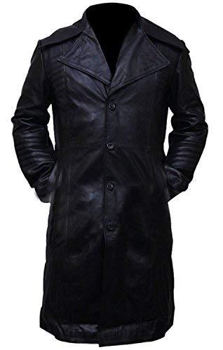 Facon - Mens black carlito way german military ww2 long blazer trench leather coat