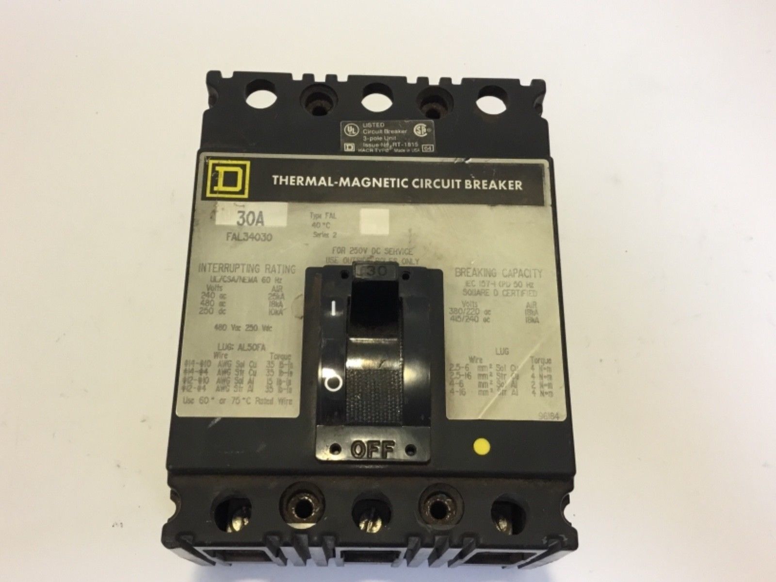 Square D Circuit Breaker FAL34030 30 Amp 480 Volt 3 Pole