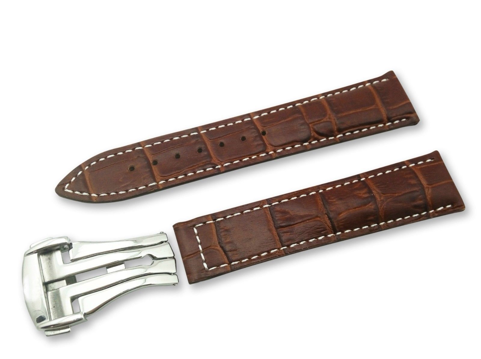 Brown/White Cr Leather Watch Strap for Omega Seamaster Clasp 18 19 20 21 22mm - $37.26 - $51.29
