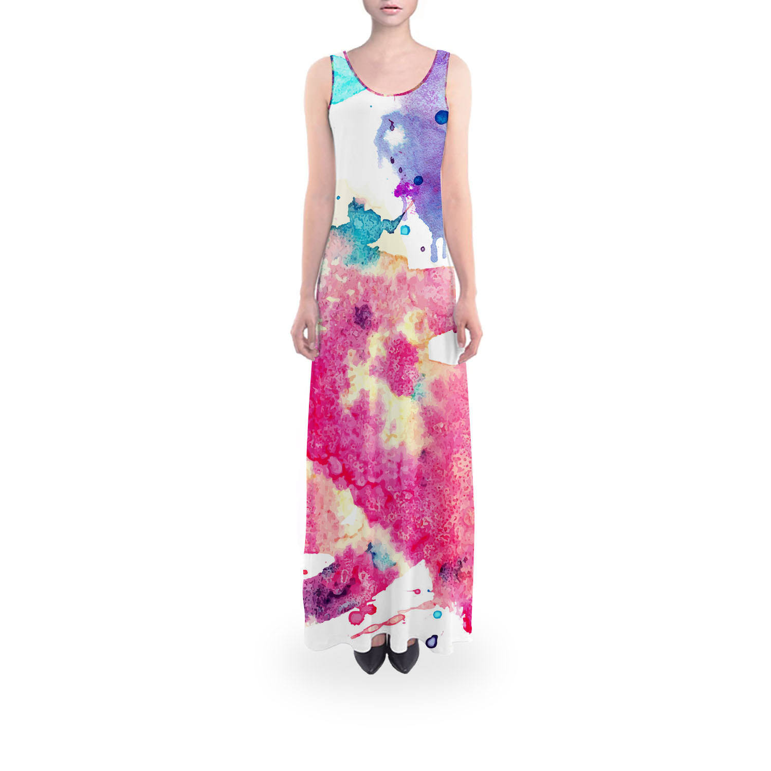 Watercolor Art Flared Maxi Dress - Dresses